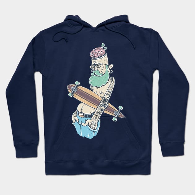 Old Hipser with Skateboard and brain Hoodie by madebyTHOR